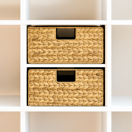 2er Set Korb aus Wasserhyazinthe 30 x 34 x 15cm für halbes Kallax Fach, Flechtkorb Kallax Einsatz Clutter Cover