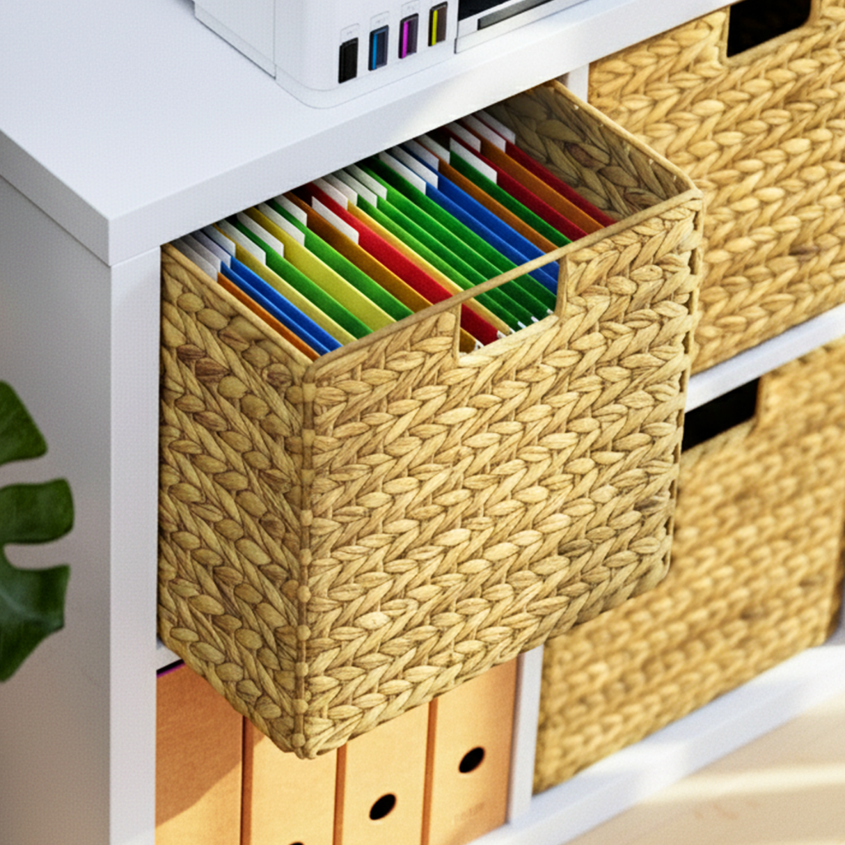 Kallax Korb aus Wasserhyazinthe für Hängeregister DIN A4, Flechtkorb für Hängemappen, 33 x 38 x 32cm Box Kiste Korb Clutter Cover