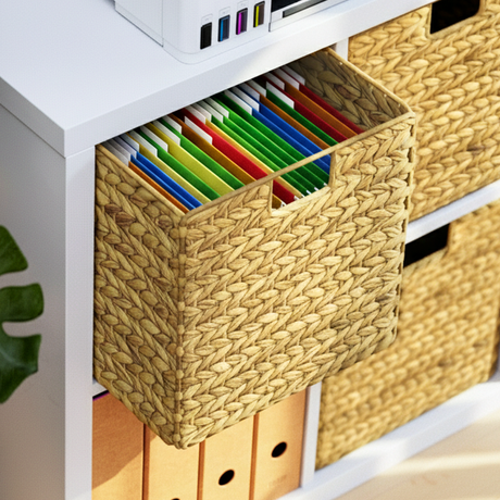 Kallax Korb aus Wasserhyazinthe für Hängeregister DIN A4, Flechtkorb für Hängemappen, 33 x 38 x 32cm Box Kiste Korb Clutter Cover