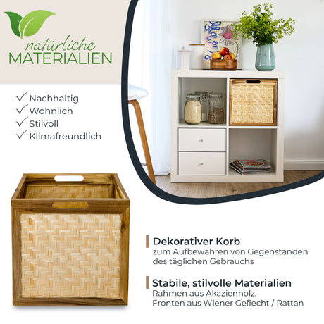 Kallax Rattan Korb mit Wiener Geflecht und Holzrahmen, 32 x 34 x 32cm Kallax Einsatz Clutter Cover