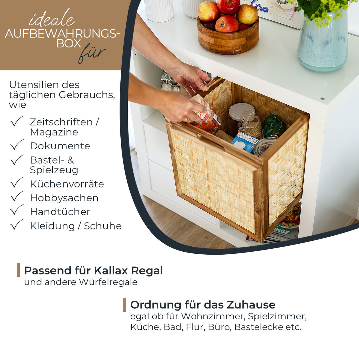 Kallax Rattan Korb mit Wiener Geflecht und Holzrahmen, 32 x 34 x 32cm Kallax Einsatz Clutter Cover