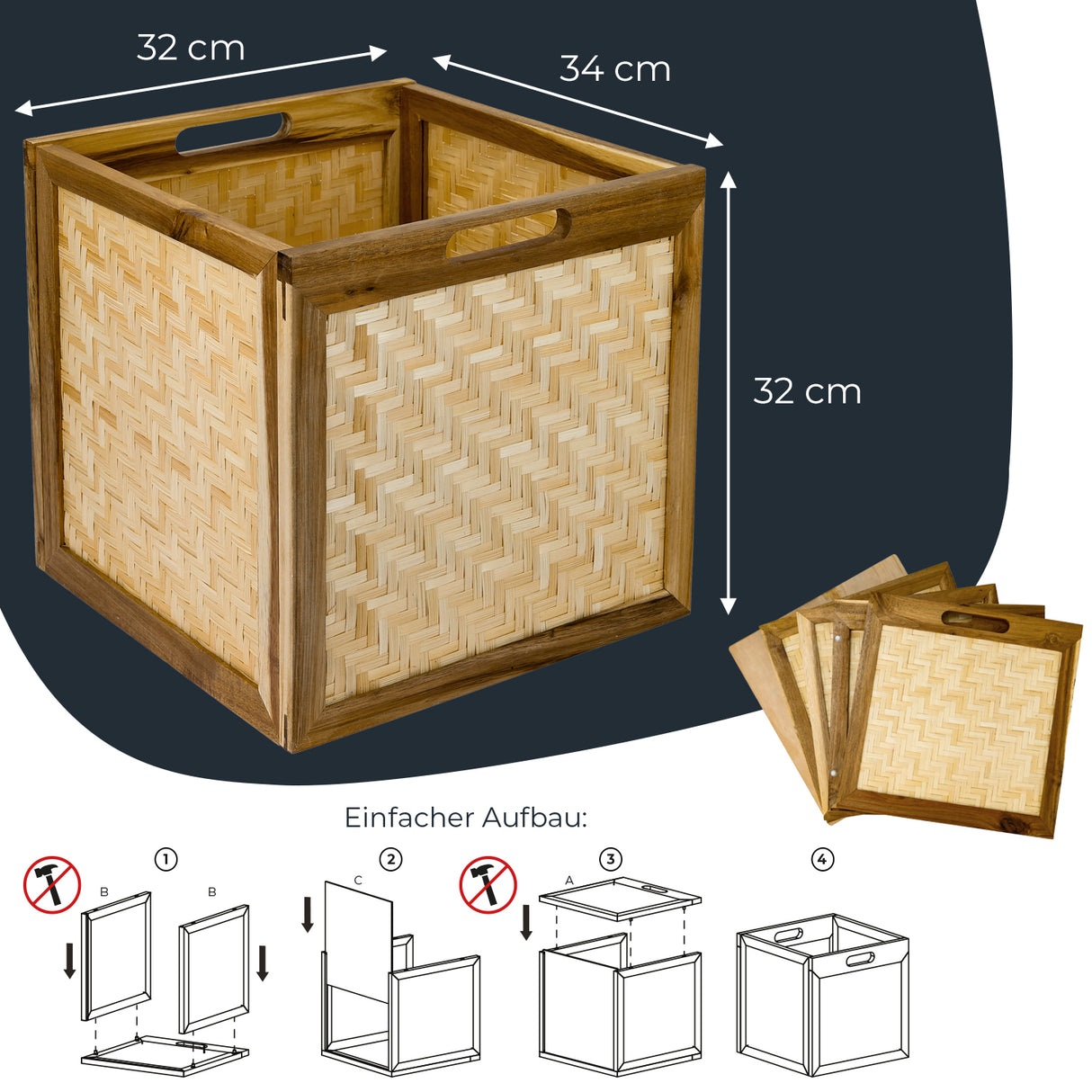 Kallax Rattan Korb mit Wiener Geflecht und Holzrahmen, 32 x 34 x 32cm Kallax Einsatz Clutter Cover