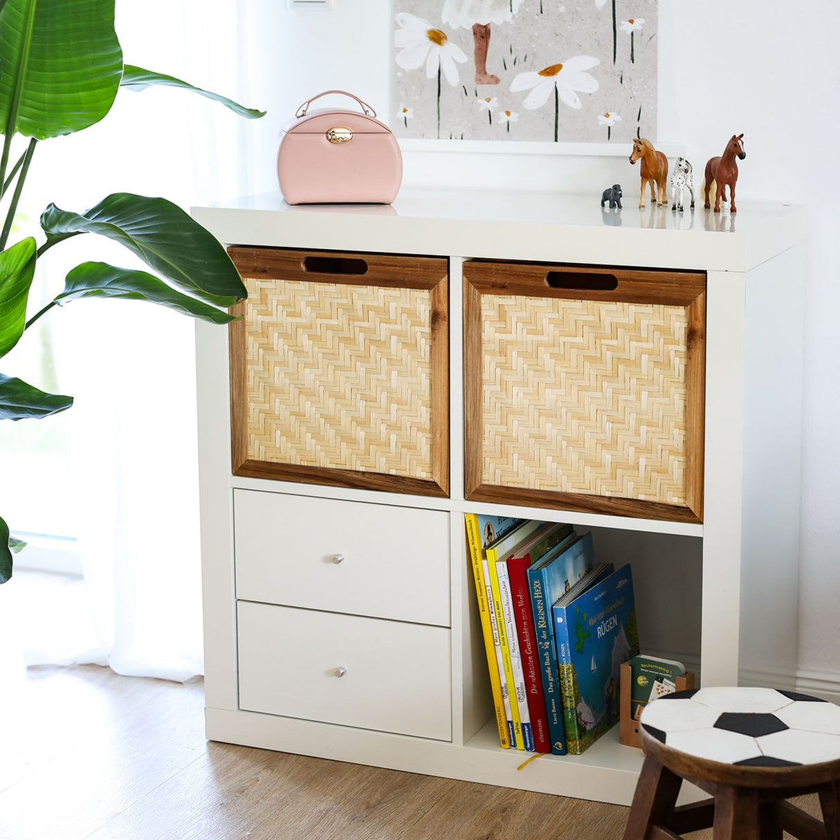 Kallax Rattan Korb mit Wiener Geflecht und Holzrahmen, 32 x 34 x 32cm Kallax Einsatz Clutter Cover