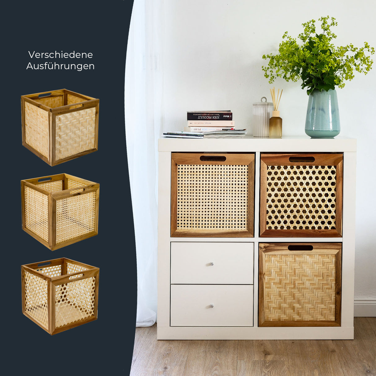 Kallax Rattan Korb mit Wiener Geflecht und Holzrahmen, 32 x 34 x 32cm Kallax Einsatz Clutter Cover