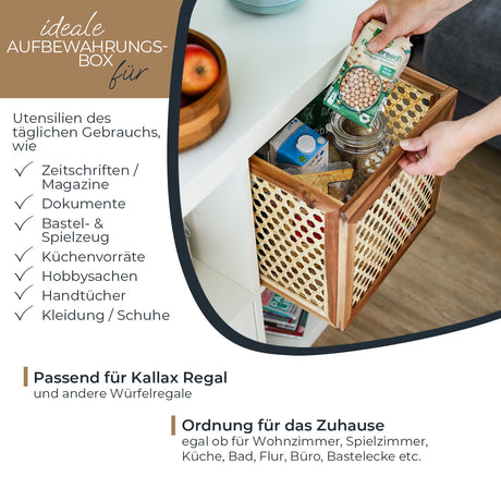 Kallax Rattan Korb mit Wiener Geflecht und Holzrahmen, 32 x 34 x 32cm Kallax Einsatz Clutter Cover