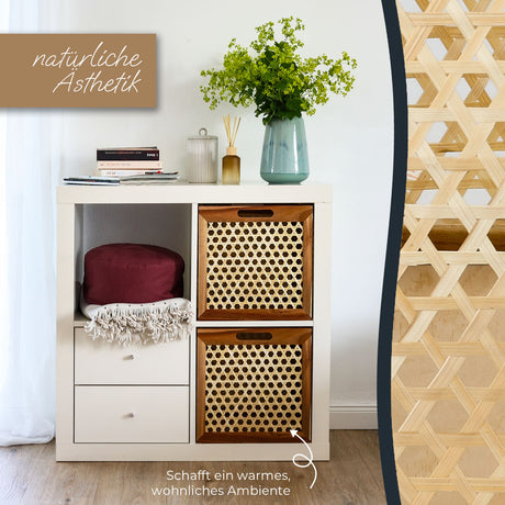 Kallax Rattan Korb mit Wiener Geflecht und Holzrahmen, 32 x 34 x 32cm Kallax Einsatz Clutter Cover