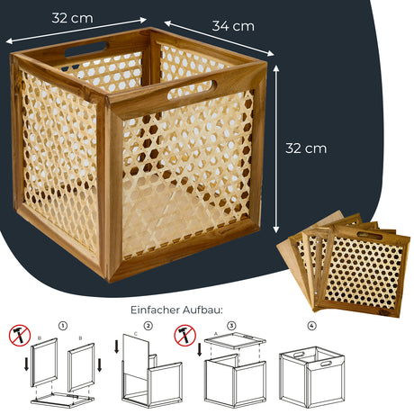 Kallax Rattan Korb mit Wiener Geflecht und Holzrahmen, 32 x 34 x 32cm Kallax Einsatz Clutter Cover