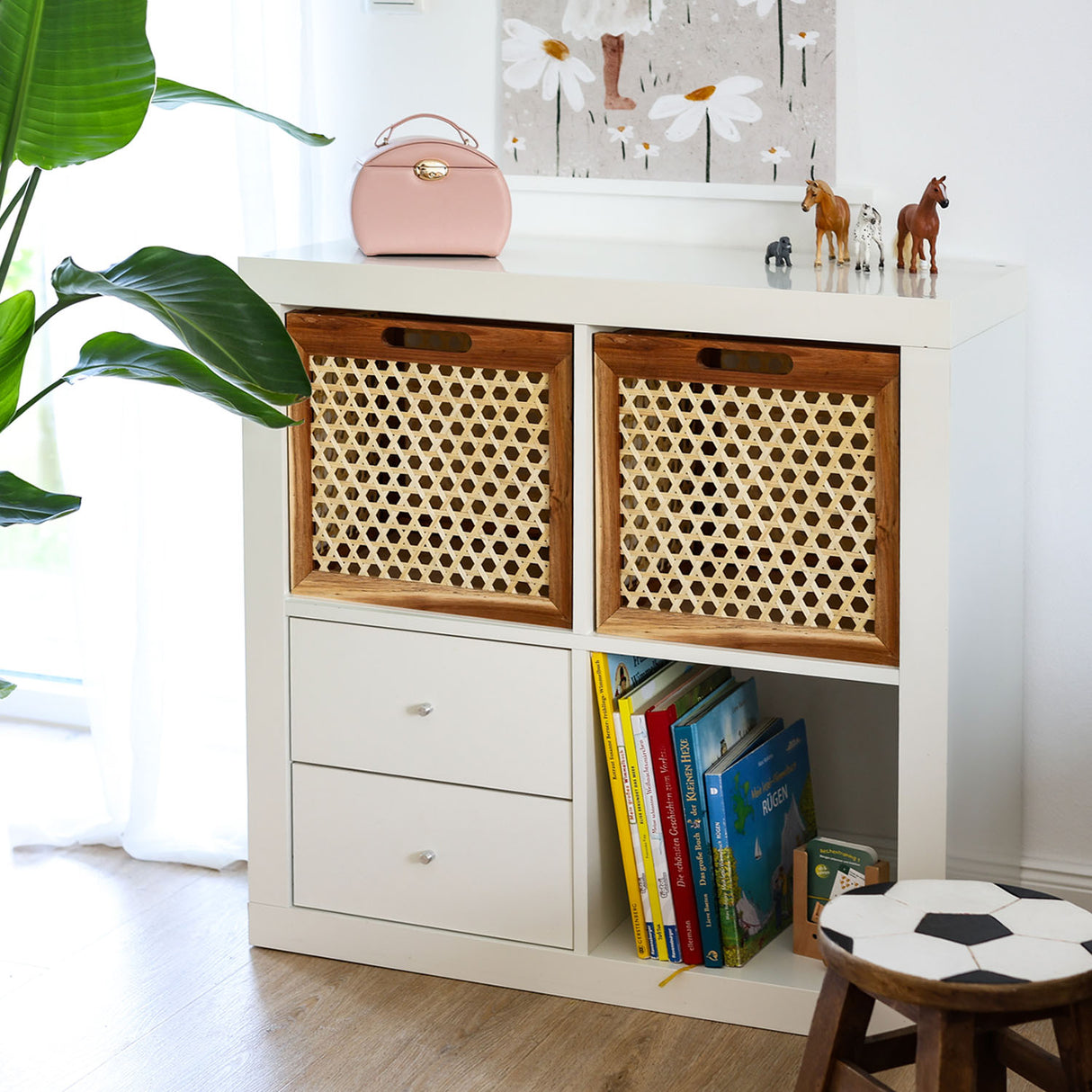 Kallax Rattan Korb mit Wiener Geflecht und Holzrahmen, 32 x 34 x 32cm Kallax Einsatz Clutter Cover