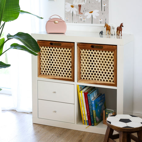 Kallax Rattan Korb mit Wiener Geflecht und Holzrahmen, 32 x 34 x 32cm Kallax Einsatz Clutter Cover