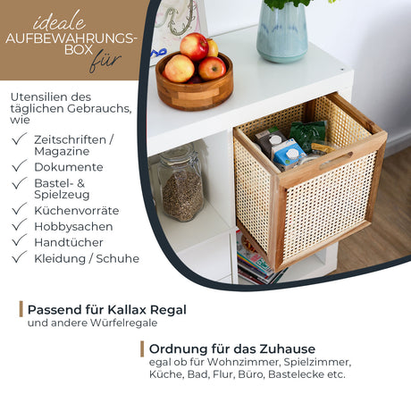 Kallax Rattan Korb mit Wiener Geflecht und Holzrahmen, 32 x 34 x 32cm Kallax Einsatz Clutter Cover
