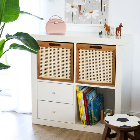 Kallax Rattan Korb mit Wiener Geflecht und Holzrahmen, 32 x 34 x 32cm Kallax Einsatz Clutter Cover