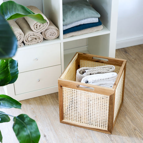 Kallax Rattan Korb mit Wiener Geflecht und Holzrahmen, 32 x 34 x 32cm Kallax Einsatz Clutter Cover