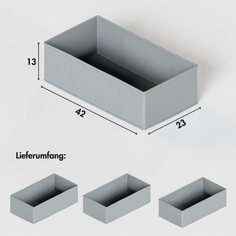 3x Organizer für IKEA Malm Kommode, Boxen für Schubladen 42 x 23 x 13cm Box Kiste Korb Clutter Cover