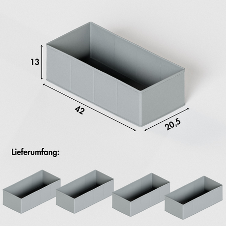 4er-Set Schubladen-Organizer für IKEA Hemnes Kommode, 42 x 20,5 x 13cm Box Kiste Clutter Cover