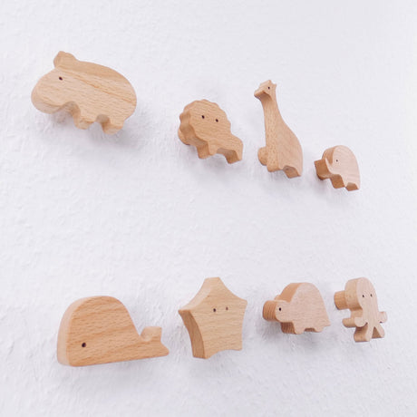 4x Wandhaken Tiere aus Holz, Garderobe für Kinderzimmer Wandhaken Clutter Cover