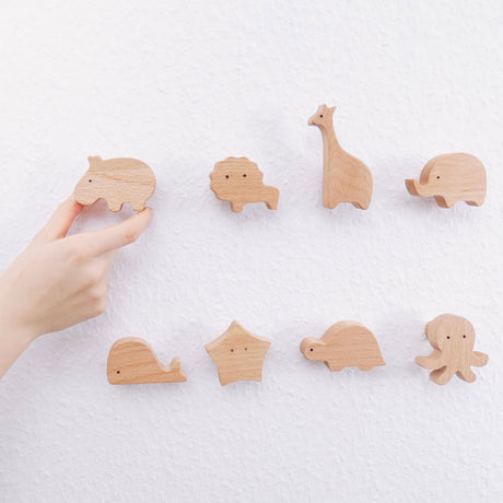 4x Wandhaken Tiere aus Holz, Garderobe für Kinderzimmer Wandhaken Clutter Cover