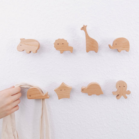4x Wandhaken Tiere aus Holz, Garderobe für Kinderzimmer Wandhaken Clutter Cover