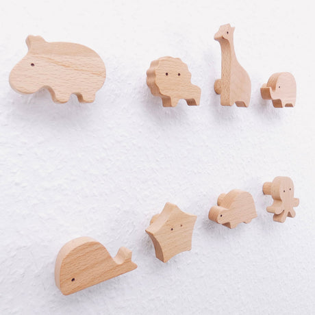 4x Wandhaken Tiere aus Holz, Garderobe für Kinderzimmer Wandhaken Clutter Cover