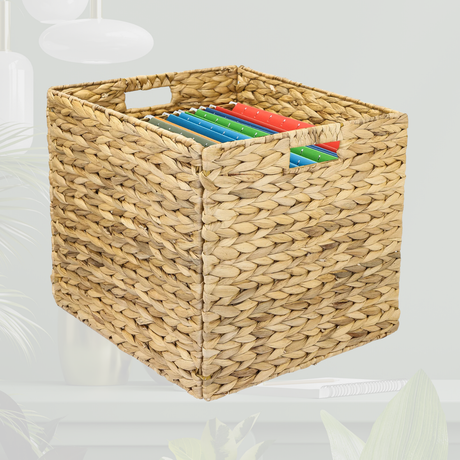 Kallax Korb aus Wasserhyazinthe für Hängeregister DIN A4, Flechtkorb für Hängemappen, 33 x 38 x 32cm Ohne Hängeregister Box Kiste Korb Clutter Cover