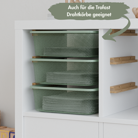 Einsatz für IKEA Kallax Regal, Schienen aus Holz, wahlweise mit passenden Boxen wie Trofast Box Kiste Clutter Cover