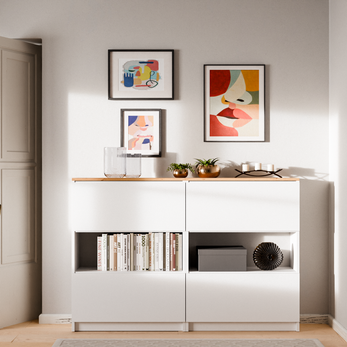 Klapptür für IKEA BILLY Regal, 80 x 30cm in Weiß oder Eichenoptik Billy Einsatz Clutter Cover