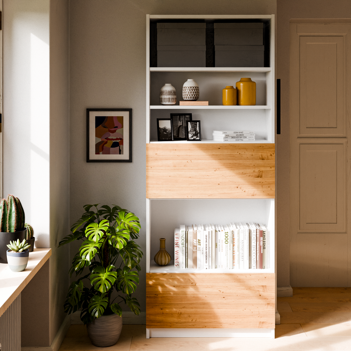 Klapptür für IKEA BILLY Regal, 80 x 30cm in Weiß oder Eichenoptik Eiche Billy Einsatz Clutter Cover