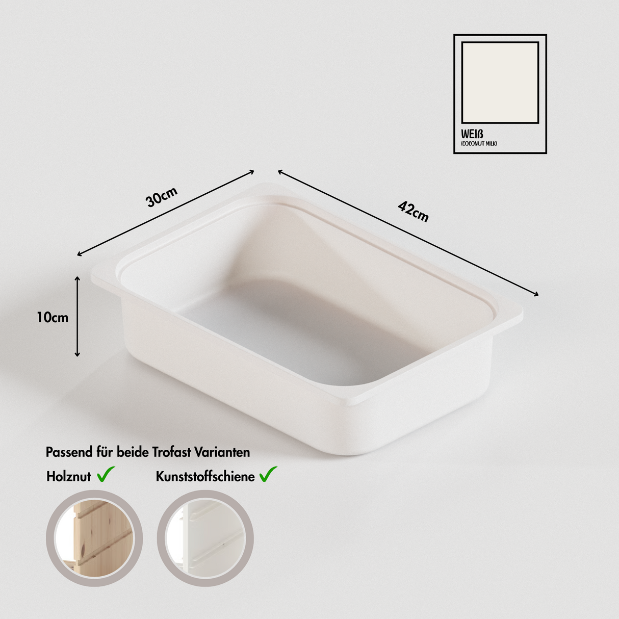 Box "TRÖVI" für IKEA Trofast Regale - 42 x 30 x 10cm in Weiß, Beige, Rosa und Eukalyptus Box Kiste Clutter Cover