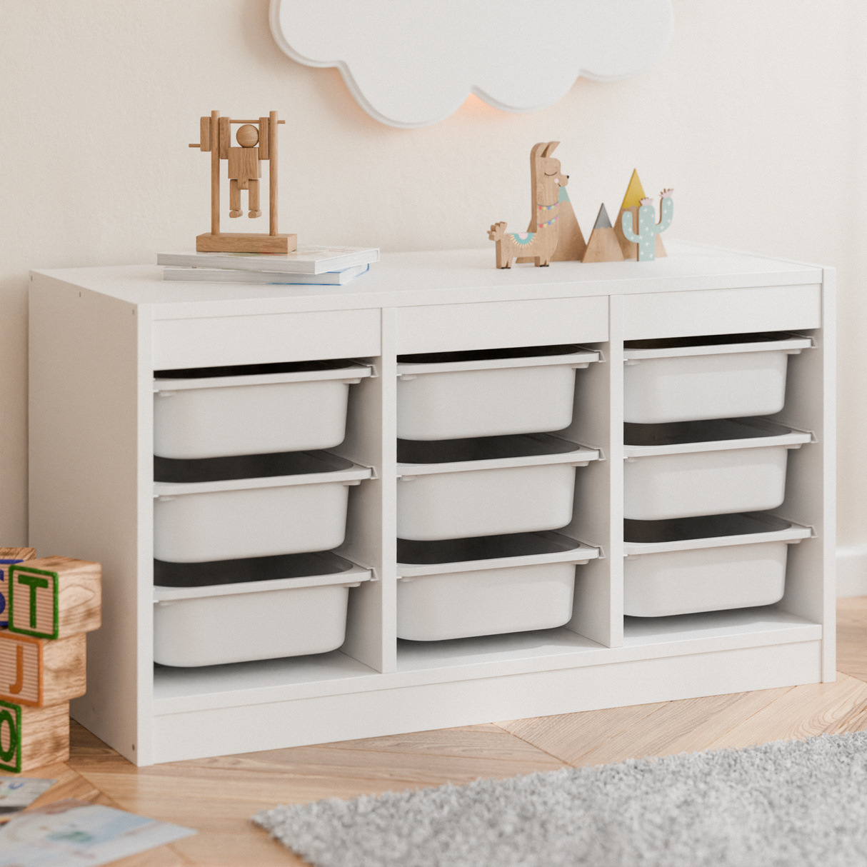 Box "TRÖVI" für IKEA Trofast Regale - 42 x 30 x 10cm in Weiß, Beige, Rosa und Eukalyptus Box Kiste Clutter Cover