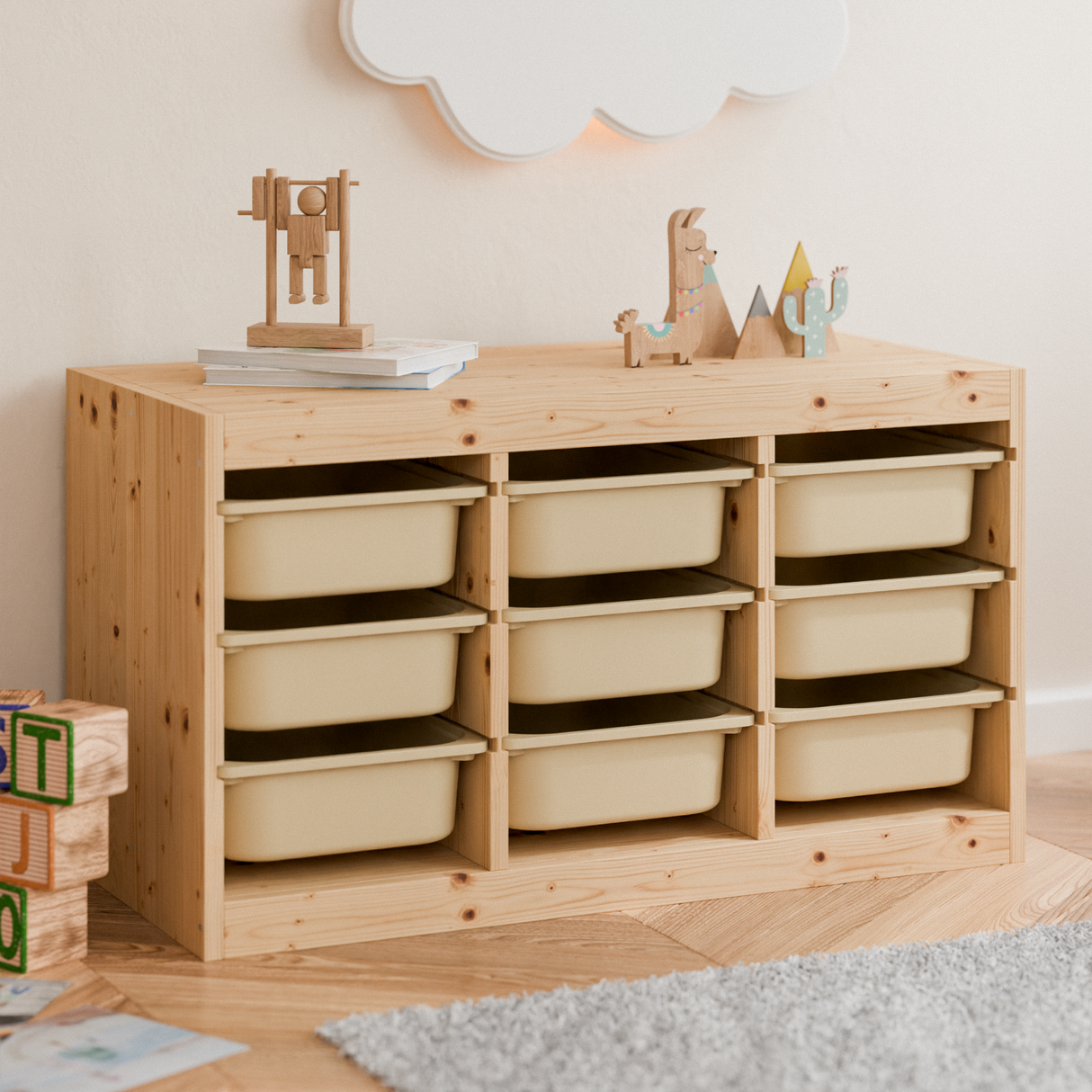 Box "TRÖVI" für IKEA Trofast Regale - 42 x 30 x 10cm in Weiß, Beige, Rosa und Eukalyptus Box Kiste Clutter Cover