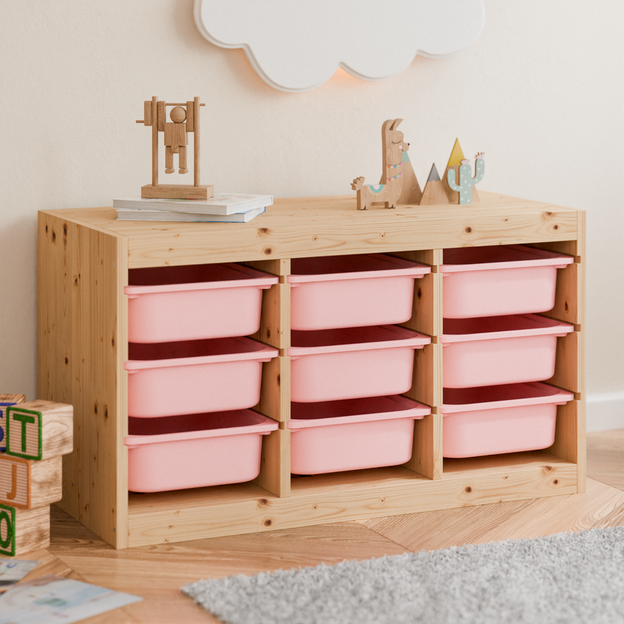 Box "TRÖVI" für IKEA Trofast Regale - 42 x 30 x 10cm in Weiß, Beige, Rosa und Eukalyptus Box Kiste Clutter Cover