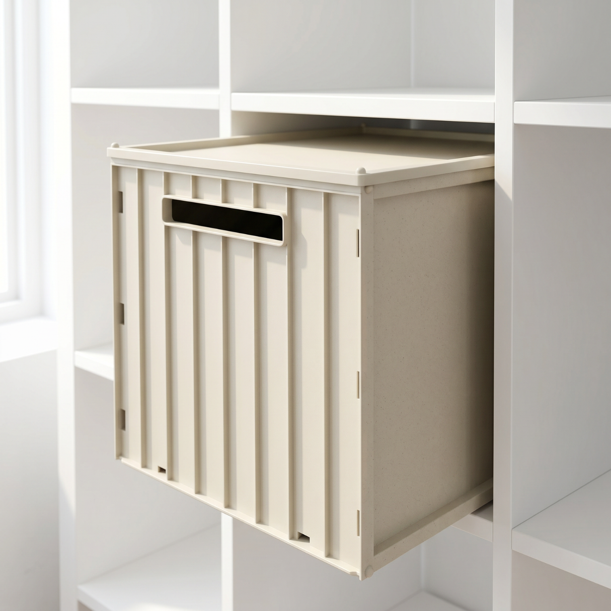 Kallax Klappbox mit Deckel, Braun & Grau, Box 31 x 31 x 32cm Box Kiste Korb Clutter Cover