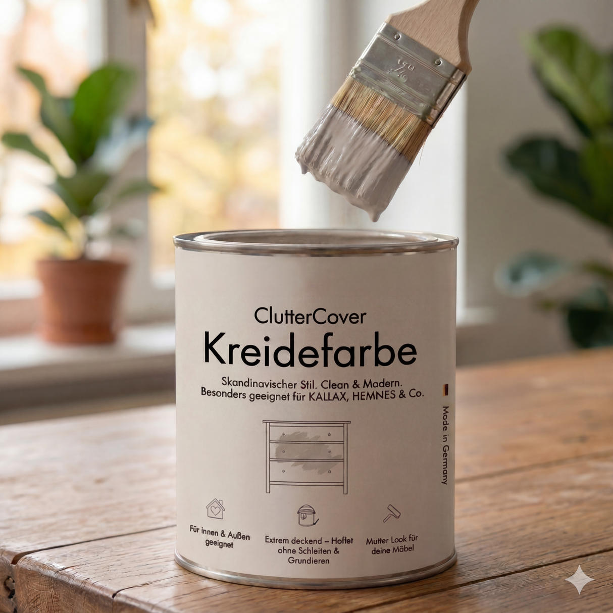 Möbelfarbe ohne Schleifen, Beige 750ml Kreidefarbe ideal für IKEA Möbel, Kreidelack für ca. 6m² Möbelfarbe Clutter Cover