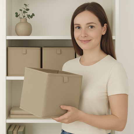 Box für IKEA Billy Regal in Beige, 24 x 24 x 24cm, faltbare Stoffbox Box Kiste Korb Clutter Cover