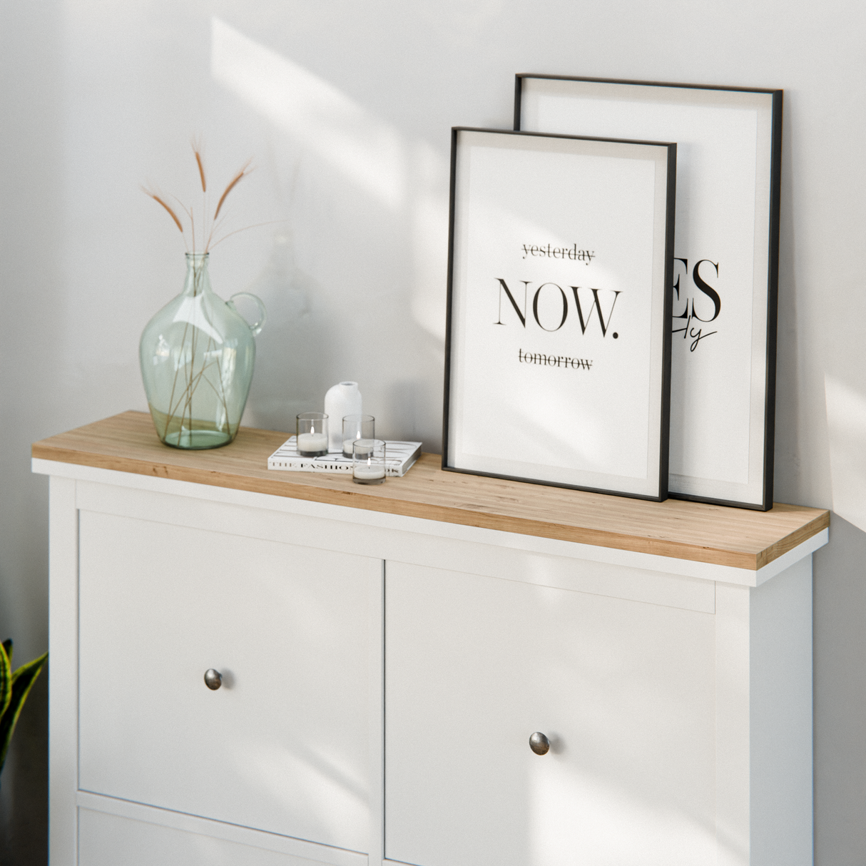 Holzplatte für IKEA Hemnes Schuhschrank 105,7 x 22cm, für Variante mit 4 Fächern, Eiche – Deckplatte für Schuhregal Holzplatte Clutter Cover