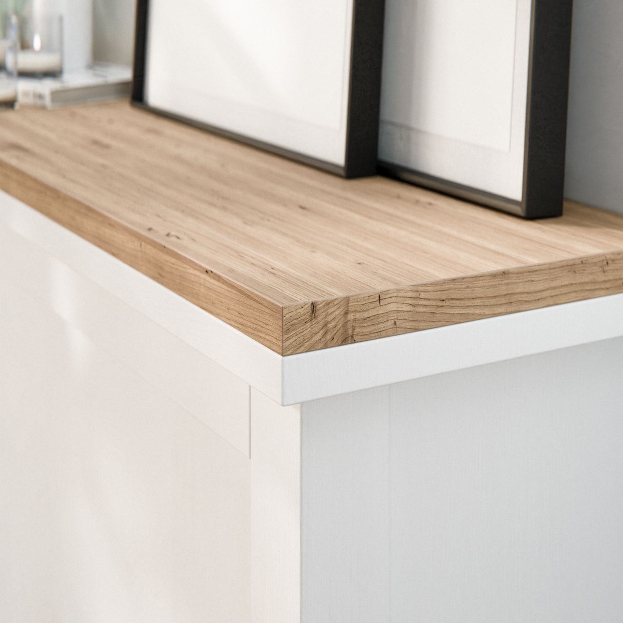 Holzplatte für IKEA Hemnes Schuhschrank 105,7 x 22cm, für Variante mit 4 Fächern, Eiche – Deckplatte für Schuhregal Holzplatte Clutter Cover