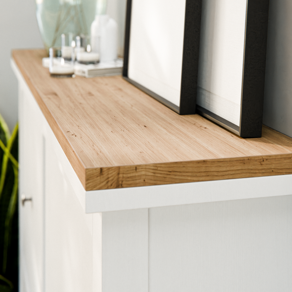 Holzplatte für IKEA Hemnes Schuhschrank 105,7 x 22cm, für Variante mit 4 Fächern, Eiche – Deckplatte für Schuhregal Holzplatte Clutter Cover