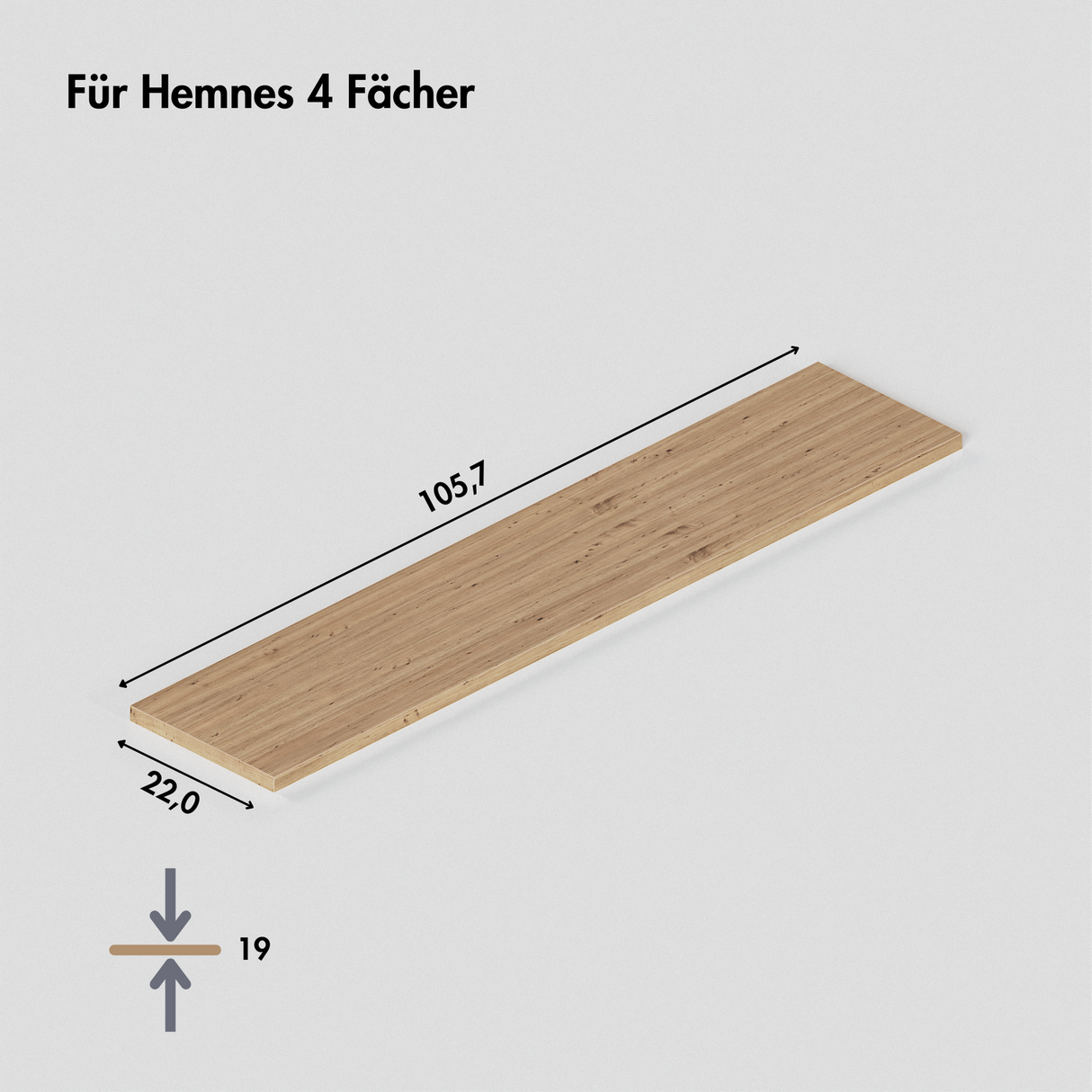 Holzplatte für IKEA Hemnes Schuhschrank 105,7 x 22cm, für Variante mit 4 Fächern, Eiche – Deckplatte für Schuhregal Holzplatte Clutter Cover