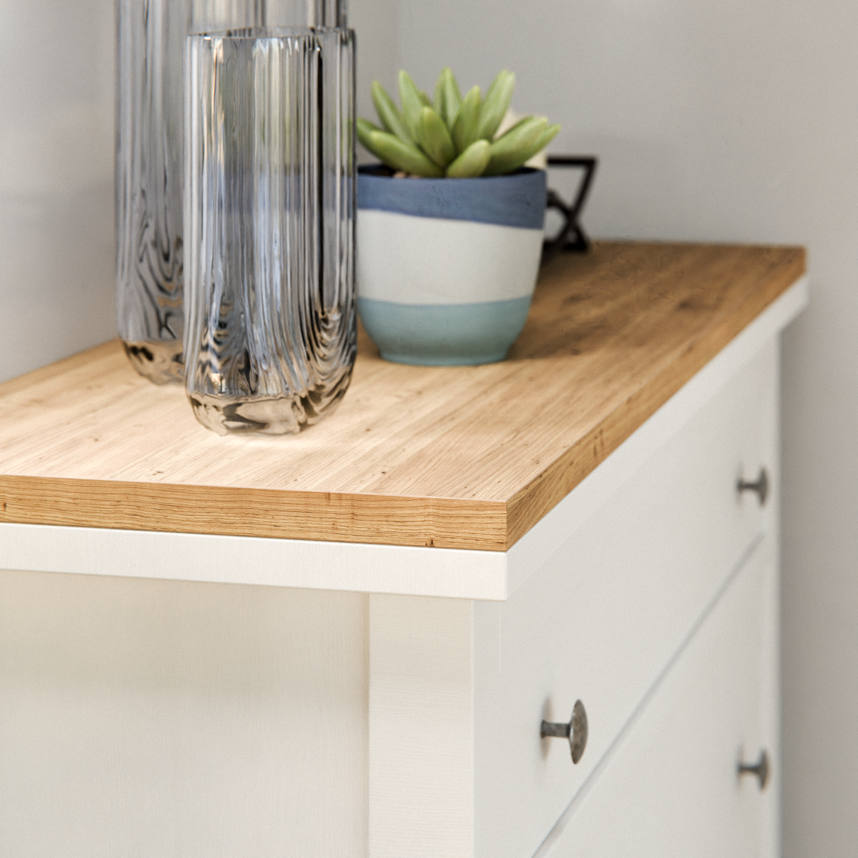 Holzplatte für IKEA Hemnes Schuhschrank 89,0 x 30,3cm, für Variante mit 2 Fächern und 1 Schublade, Eiche – Deckplatte für Schuhregal Holzplatte Clutter Cover