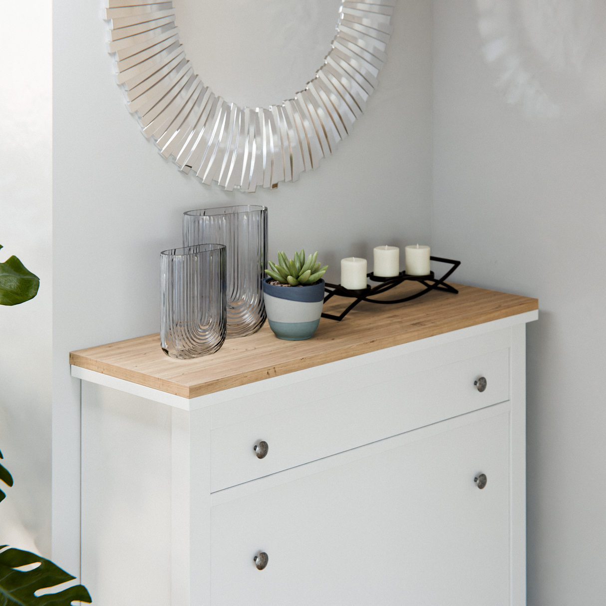 Holzplatte für IKEA Hemnes Schuhschrank Variante mit 2 oder 4 Fächern, Eiche - Deckplatte für Schuhregal für Hemnes mit 2 Fächern und 1 Schublade: (89.0 x 30.3cm) Holzplatte Clutter Cover