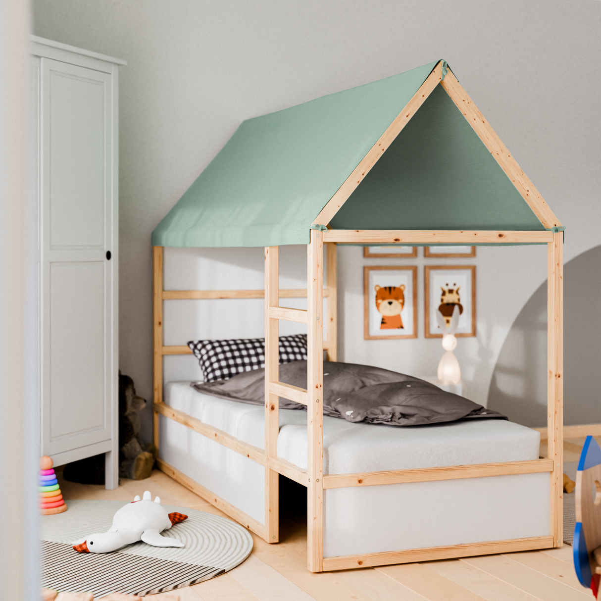 Stoffdach „Lillehus“ für IKEA Kura Bett Stoffdach Clutter Cover