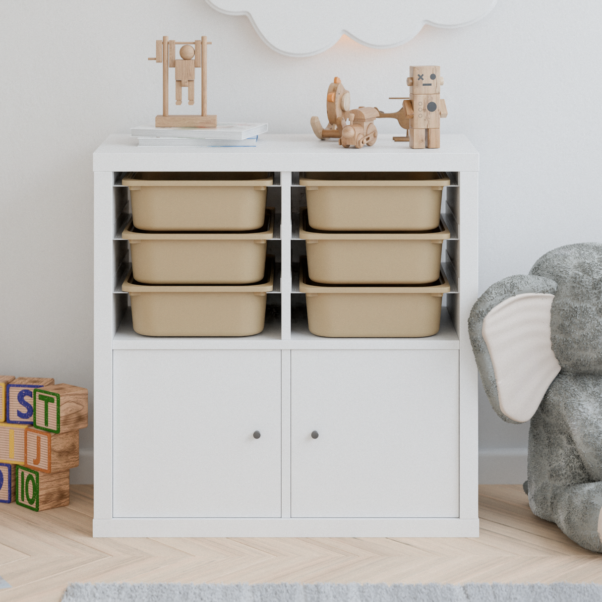 Ikea Kallax Halterung für Trofast Boxen Schienensystem mit passenden Kisten Kallax Einsatz Clutter Cover