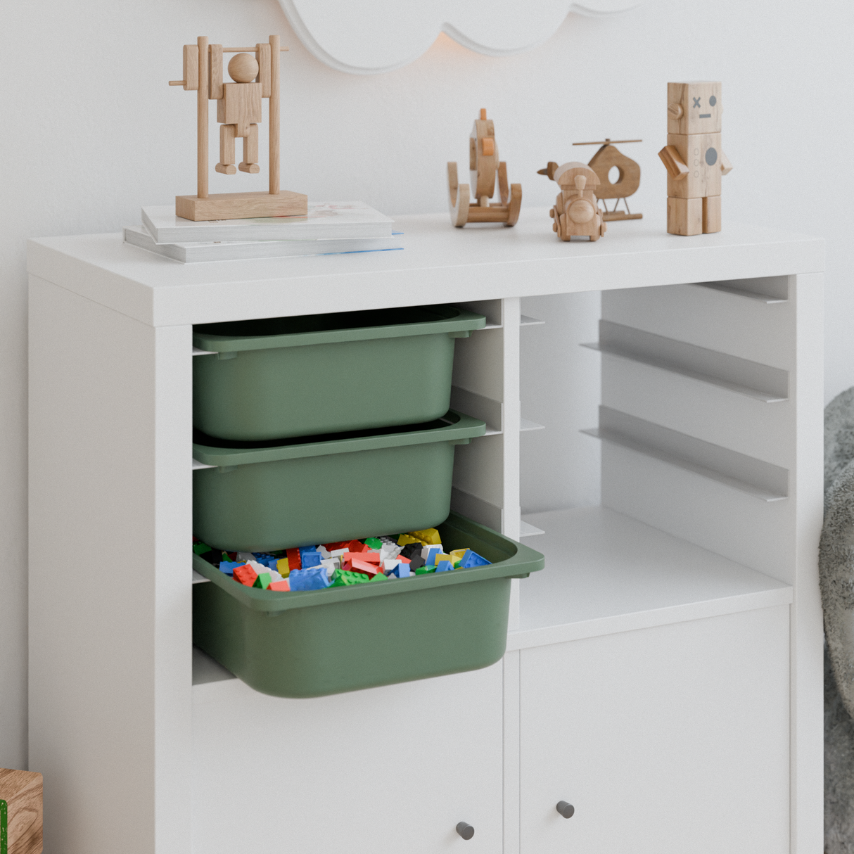 Ikea Kallax Halterung für Trofast Boxen Schienensystem mit passenden Kisten Kallax Einsatz Clutter Cover