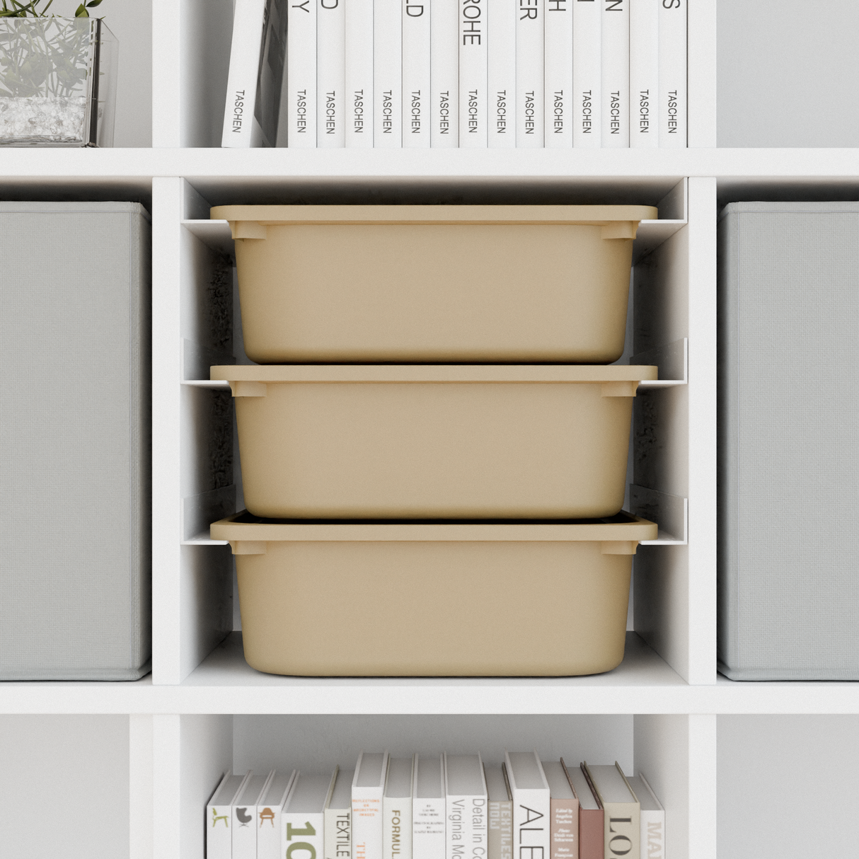 Ikea Kallax Halterung für Trofast Boxen Schienensystem mit passenden Kisten Mit 3x Box (beige) Kallax Einsatz Clutter Cover