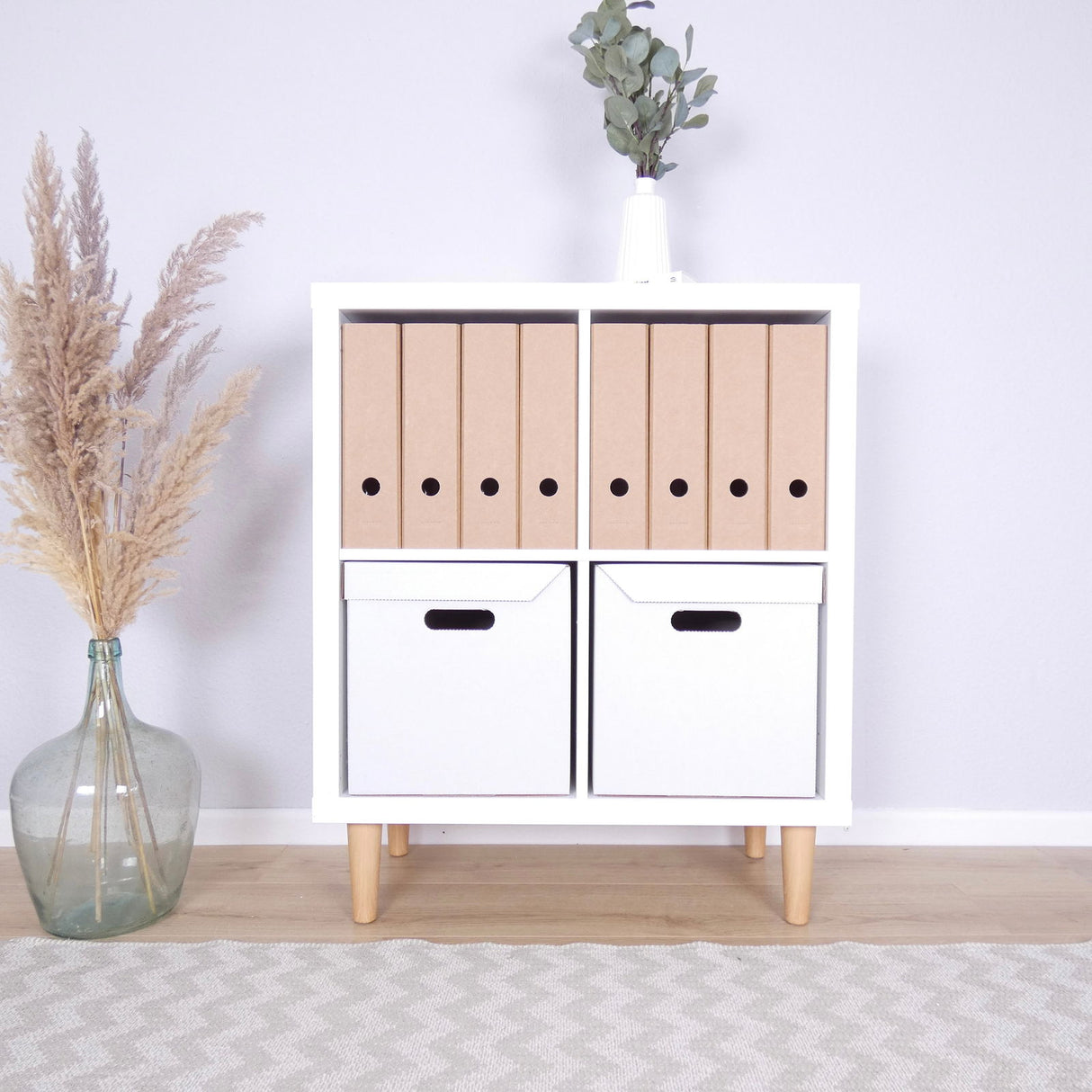 Ikea Kallax Box aus Pappe stabile Kiste mit integriertem Deckel - Weiß Box Kiste Korb Clutter Cover