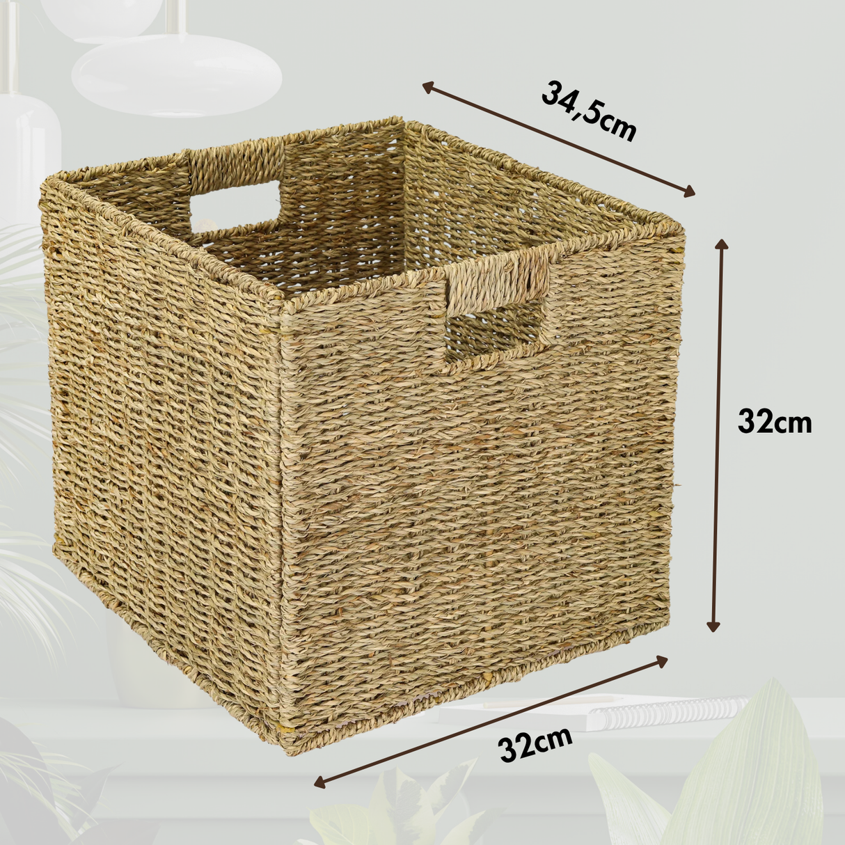 Korb für Kallax Regal aus Seegras 32 x 34,5 x 32cm, Flechtkorb Kallax Einsatz Clutter Cover