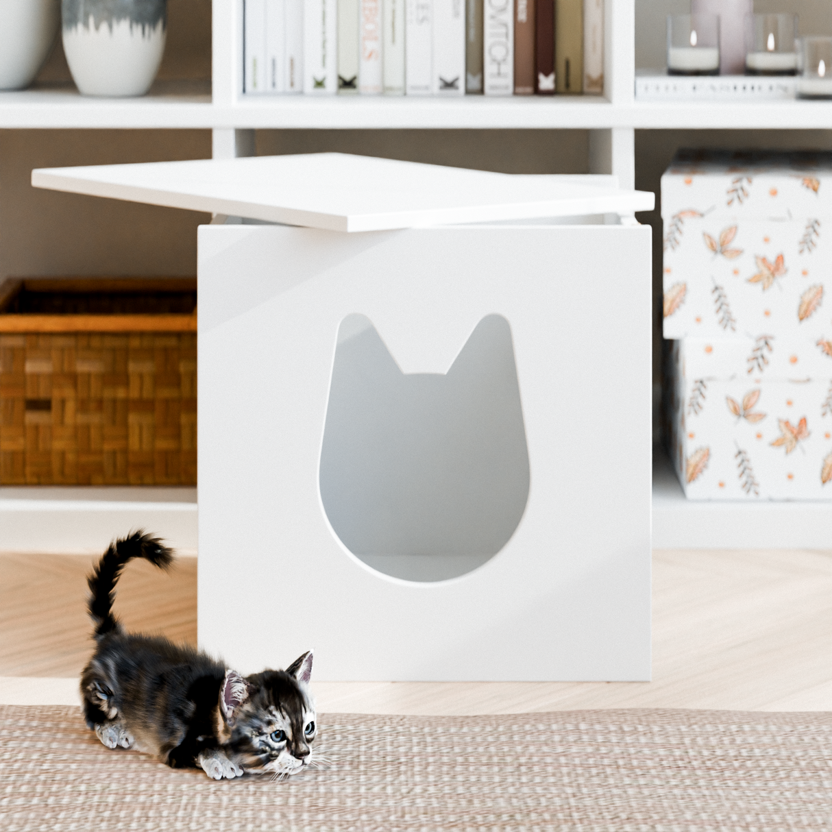 IKEA Kallax Katzenhaus, weiß - 33 x 33cm, Katzenhöhle, Schlafplatz Kallax Einsatz Clutter Cover