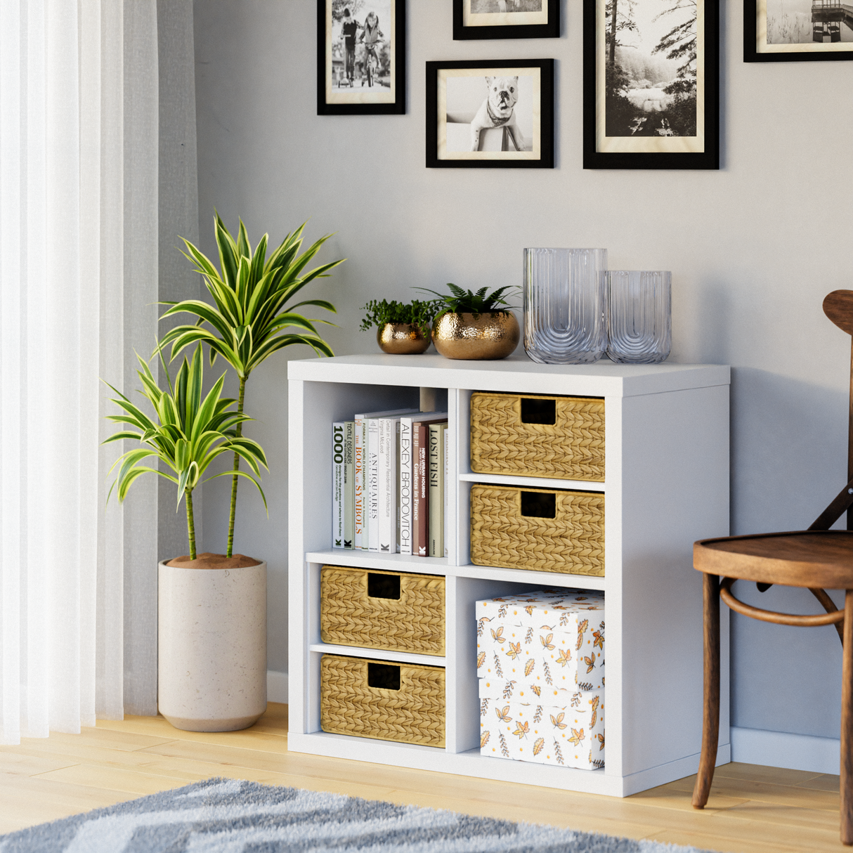 2er Set Korb aus Wasserhyazinthe 30 x 34 x 15cm für halbes Kallax Fach, Flechtkorb Kallax Einsatz Clutter Cover