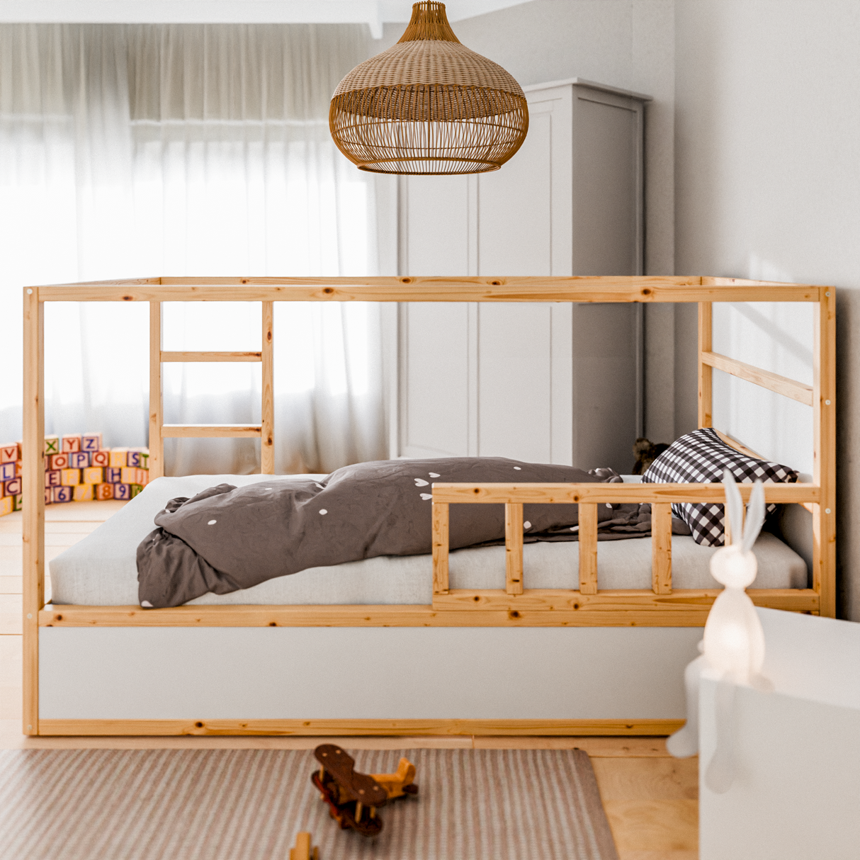 Gitter für IKEA Kura Bett, Rausfallschutz aus Holz 100 x 30cm Rausfallschutz Clutter Cover