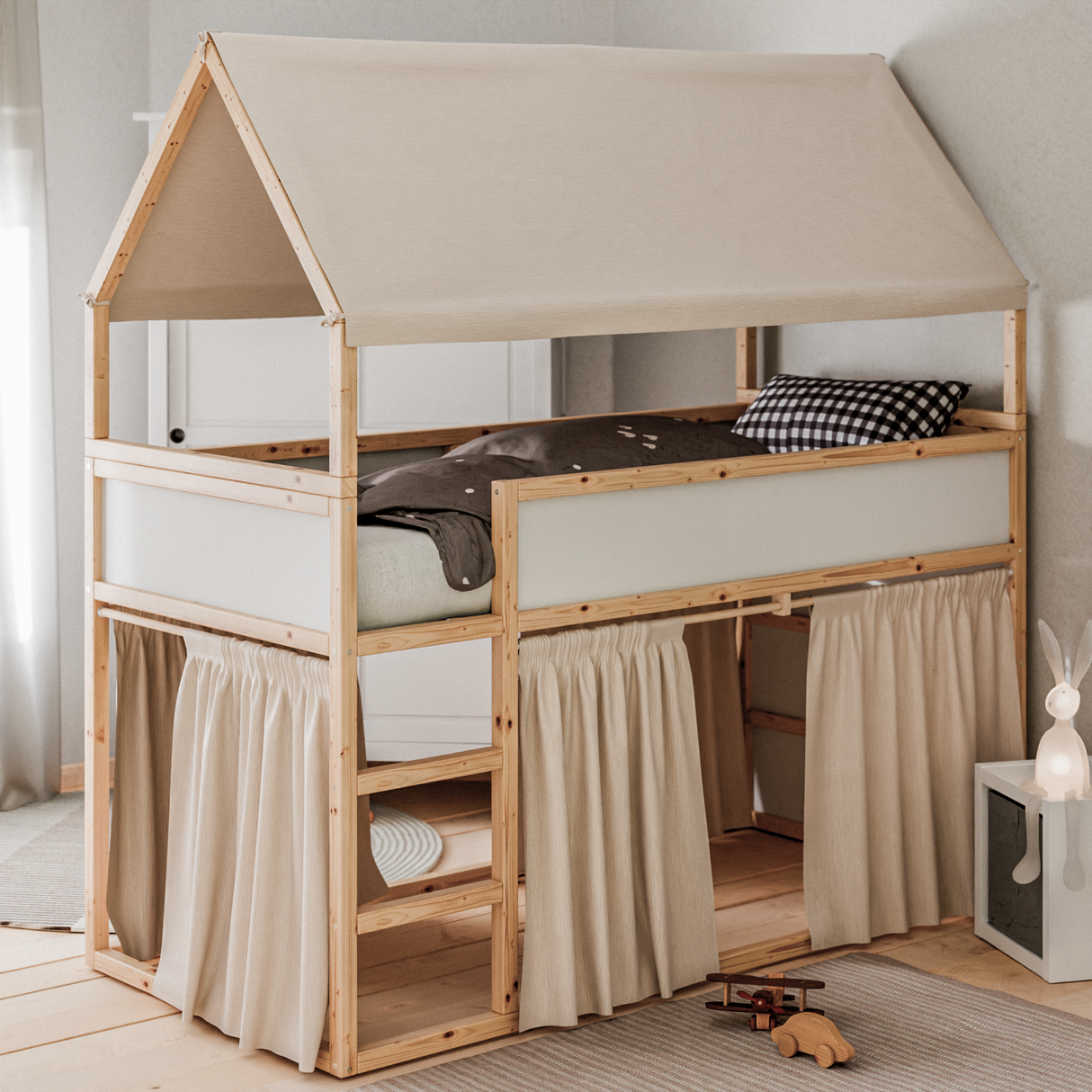 Stoffdach „Lillehus“ für IKEA Kura Bett Stoffdach Clutter Cover