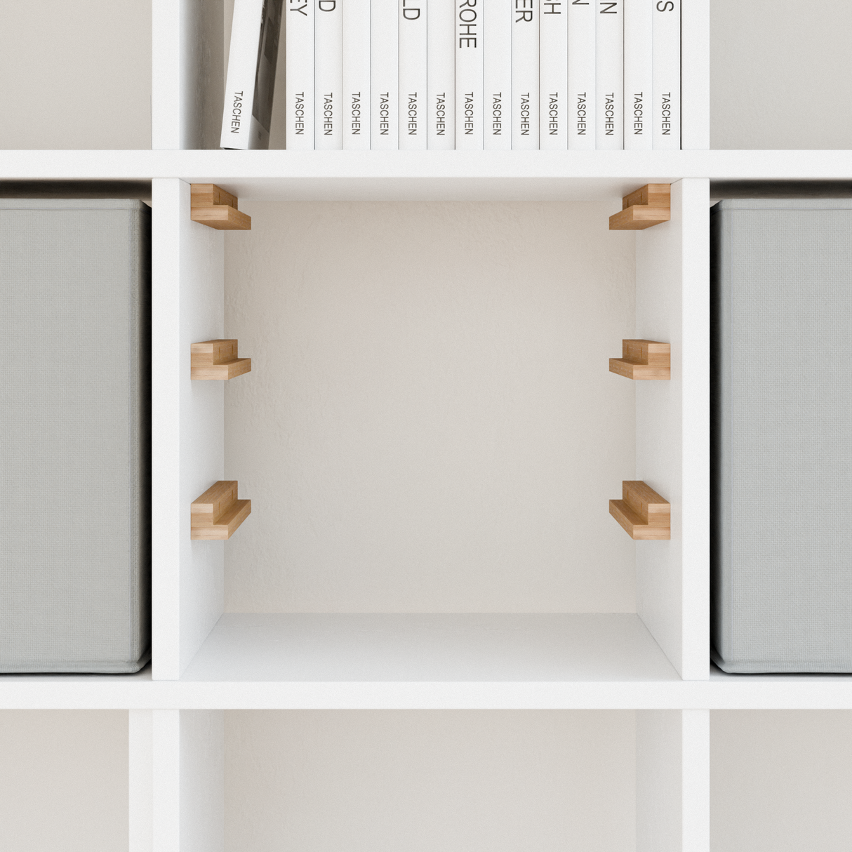 Einsatz für IKEA Kallax Regal, Schienen aus Holz, wahlweise mit passenden Boxen wie Trofast Box Kiste Clutter Cover